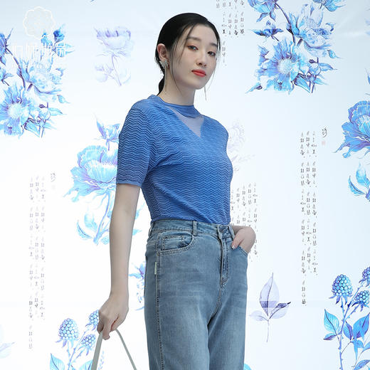 千年情话—梁祝草桥结拜漆黑色薄款针织T恤2E50001   漆黑 商品图2