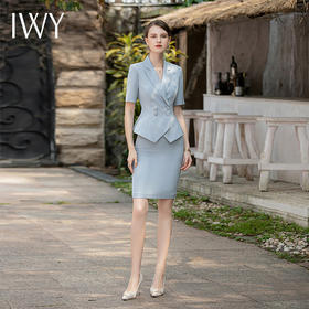IWY/夏季新款蓝色西装套装女时尚休闲收腰半裙职业装美容院工作服CS1825