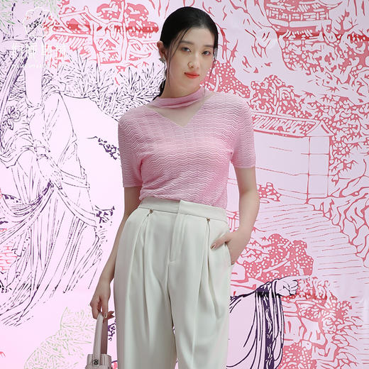 千年情话—梁祝草桥结拜漆黑色薄款针织T恤2E50001   漆黑 商品图1