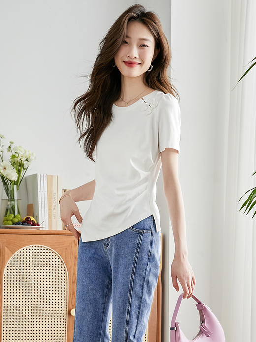 【季末特卖】熙世界开叉微喇牛仔裤女2025春夏薄款高腰显瘦窄版微阔拖地直筒喇叭裤 商品图2