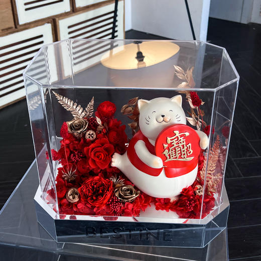 VBEINGS花语 永生花 招财猫 开业乔迁礼物 玫瑰摆件招财猫前台装饰摆件 商品图5