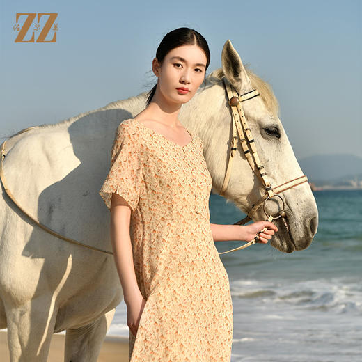 佐尔美夏季新款 优雅气质100桑蚕丝真丝小碎花连衣裙女E32LS64 商品图0