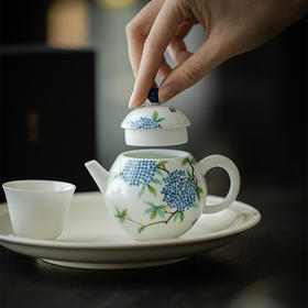 玉泥手绘绣球花茶壶