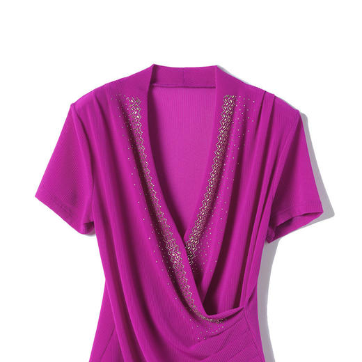 新款百搭交叉V领修身显瘦烫钻短袖打底衫t恤K-E37M2652 商品图3