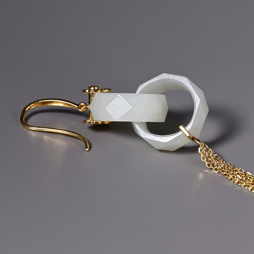 清代和田白玉双连环流苏耳环 商品图6