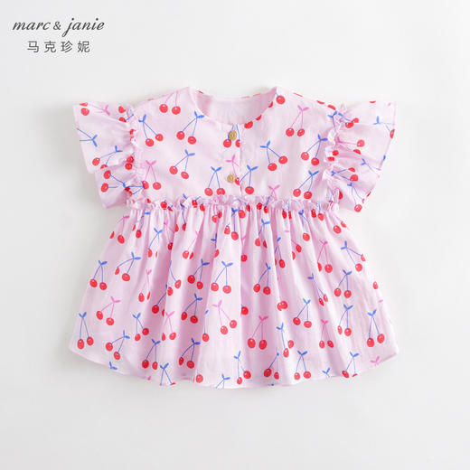 马克珍妮夏装新款 女童满印花边袖纯棉小衫230006 商品图2