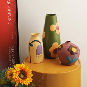 【家居饰品】-复古风创意彩绘陶瓷花瓶摆件（不含花）