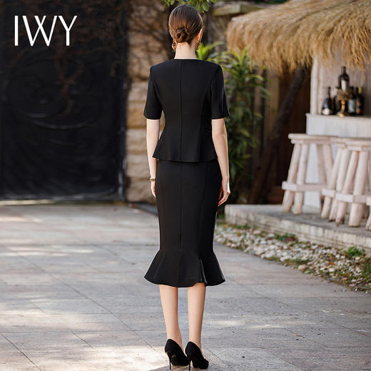 IWY/高端设计款西装套装女黑色修身显瘦夏季短袖半裙女两件套职业装女CS1783 商品图4
