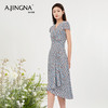 【商场同款】阿菁娜V领收腰印花设计感连衣裙A28X212066 商品缩略图4