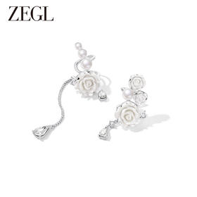 ZEGL设计师冰透玫瑰系列凡尔赛花朵耳环女人造珍珠树脂耳夹耳饰品