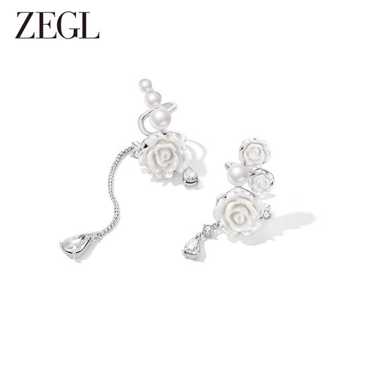 ZEGL设计师冰透玫瑰系列凡尔赛花朵耳环女人造珍珠树脂耳夹耳饰品 商品图0