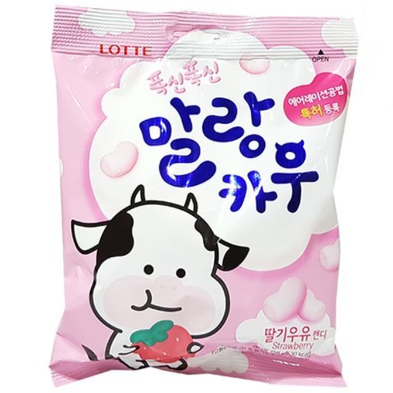 乐天棉花糖草莓牛奶63g롯데 말랑카우 딸기우유캔디