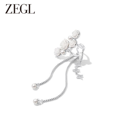 ZEGL设计师冰透玫瑰系列四芒星流苏耳夹女无耳洞耳骨夹仿珍珠耳环 商品图0