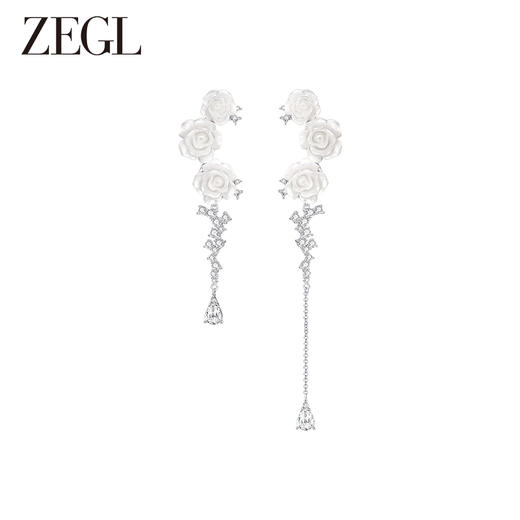 ZEGL设计师冰透玫瑰系列不对称花朵耳环女水滴耳钉夏天季银针耳饰 商品图0