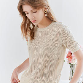 【棉麻镂空针织衫】23年春夏新品女士圆领针织套衫时尚镂空透气内搭上衣