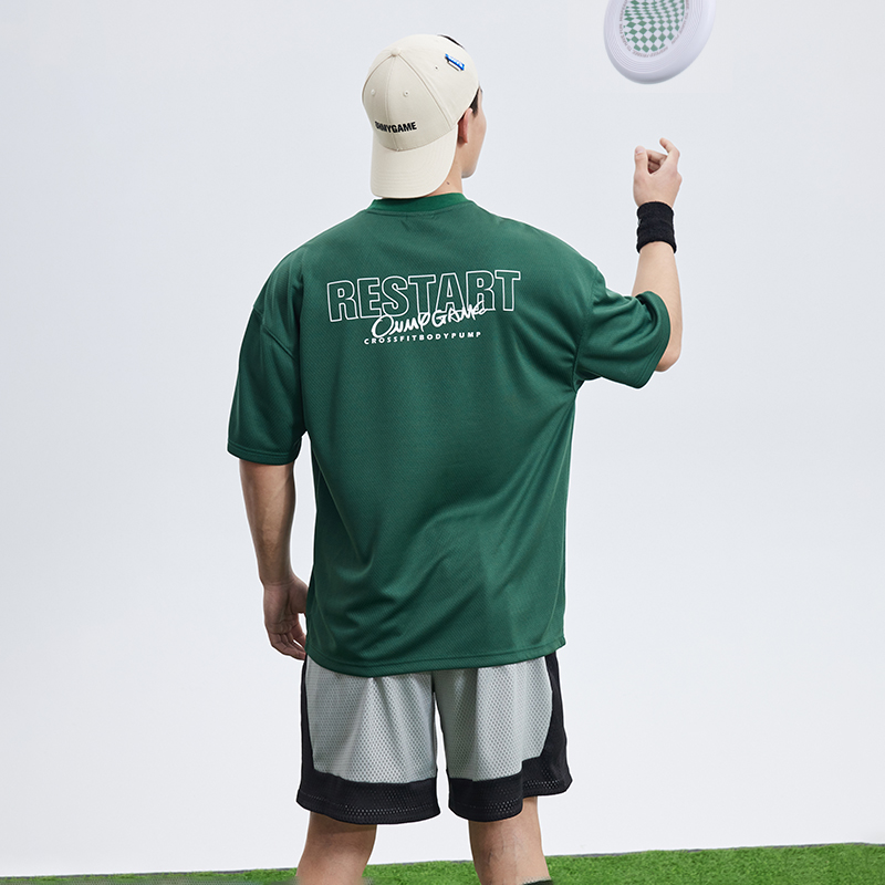 OMG运动 夏季透气T恤男宽松网孔短袖训练速干篮球服飞盘衣服半袖