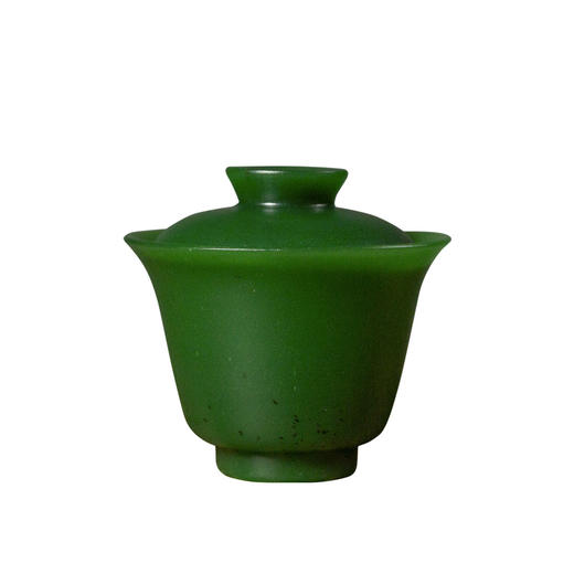 茶香记  复古琉璃工艺 墨绿色 玉见盖碗 仿祁连山老玉  功夫茶具 商品图4