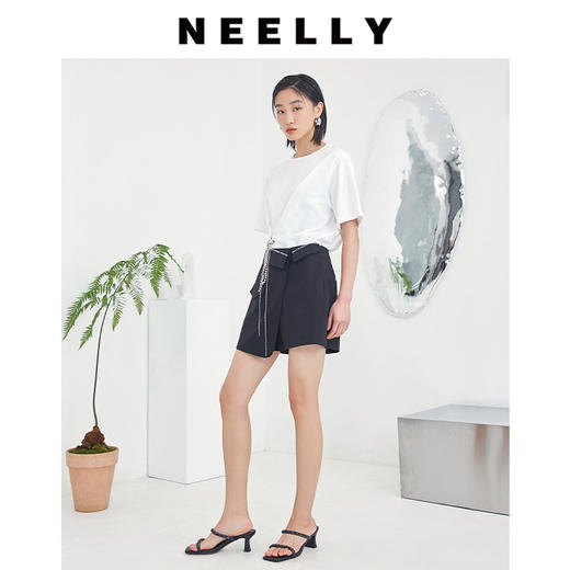 NEELLY纳俪商场同款不规则前片单口袋设计小众阔腿休闲短裤裙裤N23044H04594 商品图1