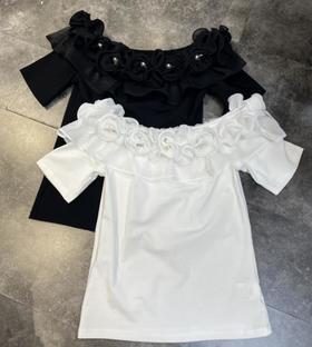 【门店同款】2023年夏季花边一字领上衣 150943611