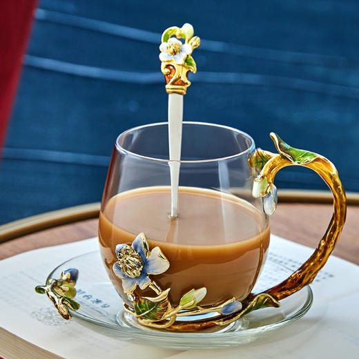 罗比罗丹珐琅彩茉莉花水杯家用创意玻璃杯花茶杯礼物 商品图0