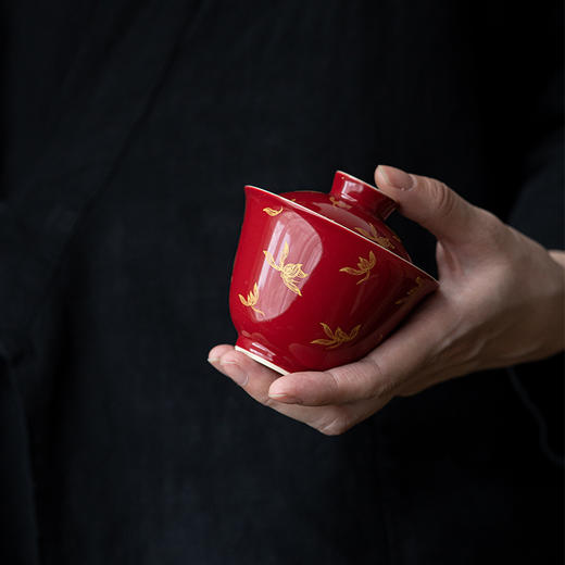 【日用百货】墨己 郎红烫金盖碗 功夫茶具陶瓷仿烫泡茶碗 家用红色国风主泡碗 商品图1