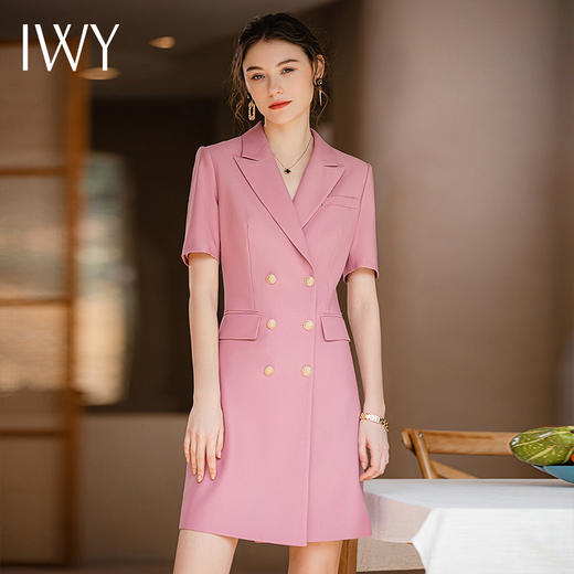 IWY/夏短袖职业西装连衣裙女粉色气质修身显瘦美容院前台接待工装Q903 商品图1