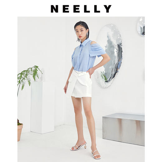 NEELLY纳俪商场同款不规则前片单口袋设计小众阔腿休闲短裤裙裤N23044H04594 商品图2