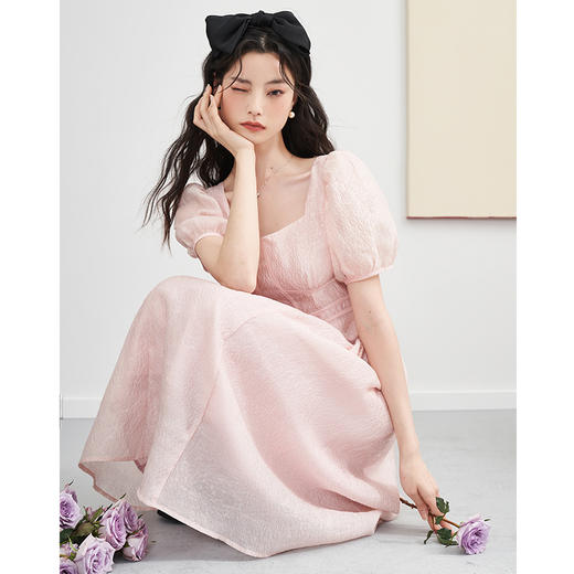 西遇法式连衣裙女新款方领收腰中长款茶歇温柔系公主裙D0030293 商品图2