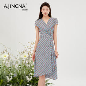 【商场同款】阿菁娜V领收腰印花设计感连衣裙A28X212066