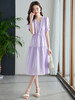 【1件82折，2件8折】熙世界紫色复古a字连衣裙女夏季新款法式收腰显瘦温柔风V领茶歇裙 商品缩略图0