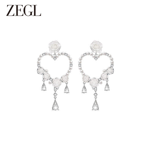 ZEGL设计师冰透玫瑰系列爱心花朵耳环女法式夏天耳钉925银针耳饰 商品图1