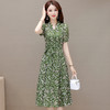 DD-时尚绿色印花连衣裙2023年新款女装系带收腰裙中长款短袖A字裙 商品缩略图0