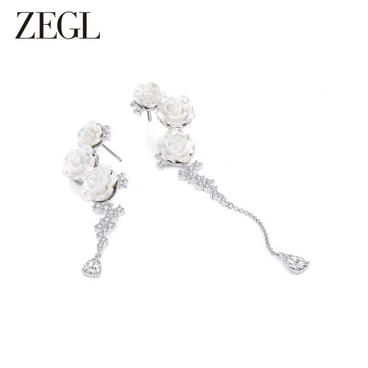 ZEGL设计师冰透玫瑰系列不对称花朵耳环女水滴耳钉夏天季银针耳饰 商品图1