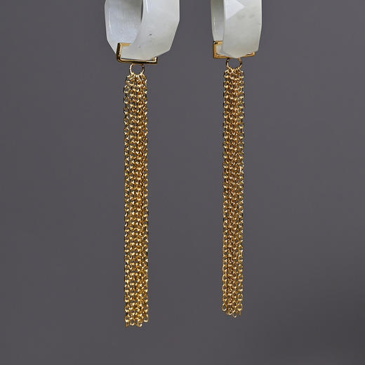 清代和田白玉双连环流苏耳环 商品图4