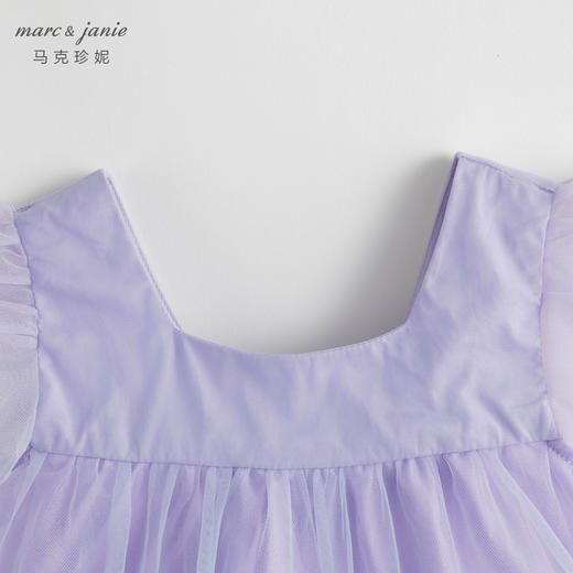 马克珍妮新款夏装 女童方领花边袖蓬蓬网纱连衣裙230980 商品图4