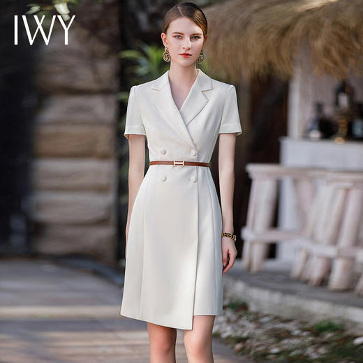 IWY/正式场合职业连衣裙女气质高端米色西装裙工作服收腰显瘦西服套裙Q952+D0053 商品图2