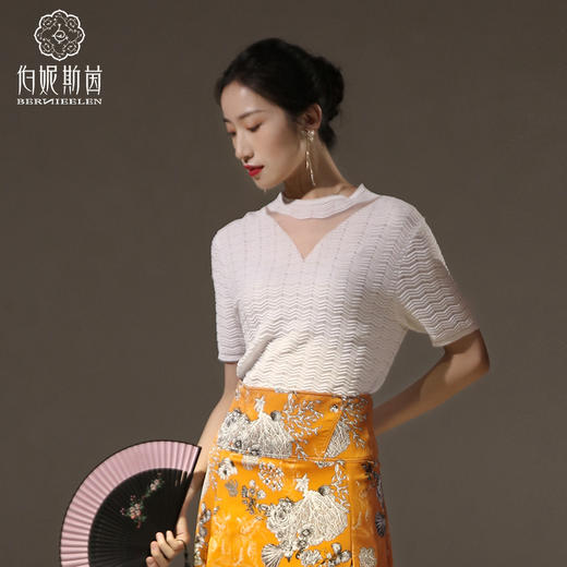 千年情话—梁祝草桥结拜漆黑色薄款针织T恤2E50001   漆黑 商品图0