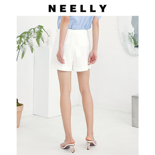 NEELLY纳俪商场同款不规则前片单口袋设计小众阔腿休闲短裤裙裤N23044H04594 商品图3