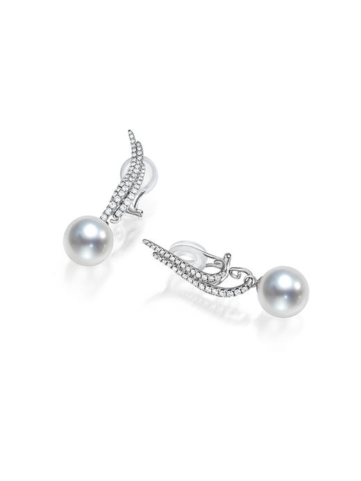 【天猫同款】悦甄18k金澳白珍珠钻石耳夹 凤翎 商品图4