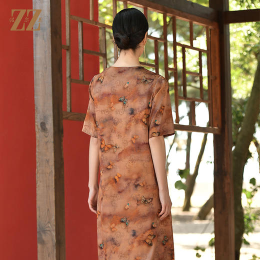 佐尔美夏季新款 国风香云纱花罗印花桑蚕丝连衣裙女E32LS67 商品图4