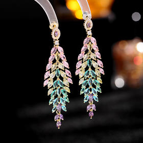 欧美复古流苏炫彩锆石巴洛克耳坠LY