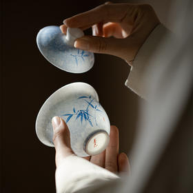 墨己丨清水蓝墨染手绘盖碗