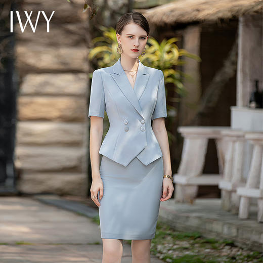 IWY/夏季新款蓝色西装套装女时尚休闲收腰半裙职业装美容院工作服CS1825 商品图2