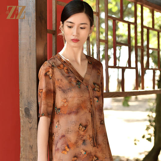 佐尔美夏季新款 国风香云纱花罗印花桑蚕丝连衣裙女E32LS67 商品图2