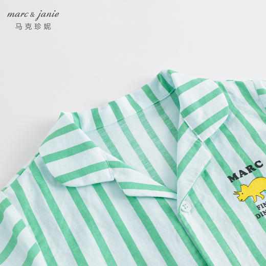 马克珍妮夏装新款 男童绿色条纹透气棉麻短袖衬衫230900 商品图3