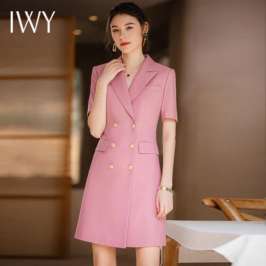 IWY/夏短袖职业西装连衣裙女粉色气质修身显瘦美容院前台接待工装Q903 商品图2