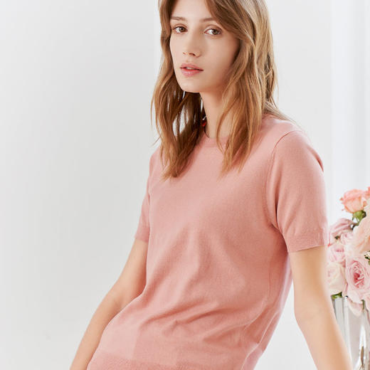 【棉+桑蚕丝针织套衫】23年春夏新品女士圆领针织套衫修身薄款内搭上衣 商品图2