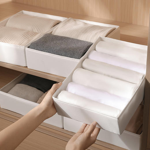 【自营】留存道格子布艺收纳盒宜家同款斯图克白色可折叠内衣裤袜子分隔储物盒 商品图2