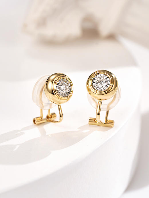 【天猫同款】悦甄 18k金钻石耳夹 圆漾K黄 商品图5