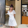 白色复古格子泡泡袖 中长款连衣裙 女夏季V领收腰气质修身裙子女装 商品缩略图2